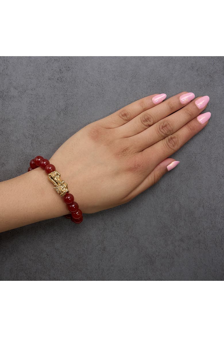 18K Yellow Gold Dragon Charm Red Agate Beaded Charm Bracelet, Alternate, color, Yellow Gold