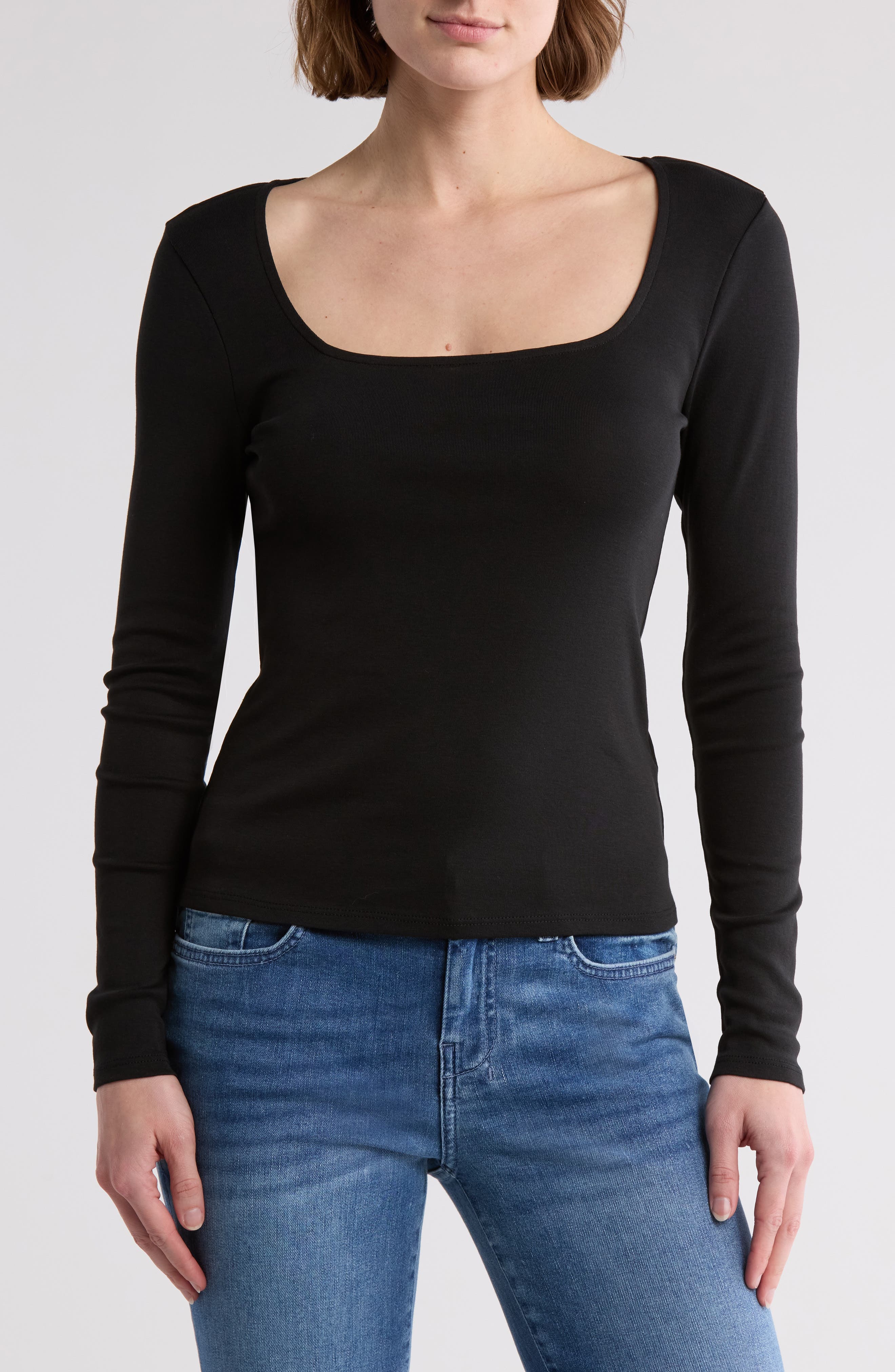 7 For All Mankind Long Sleeve Square Neck Top