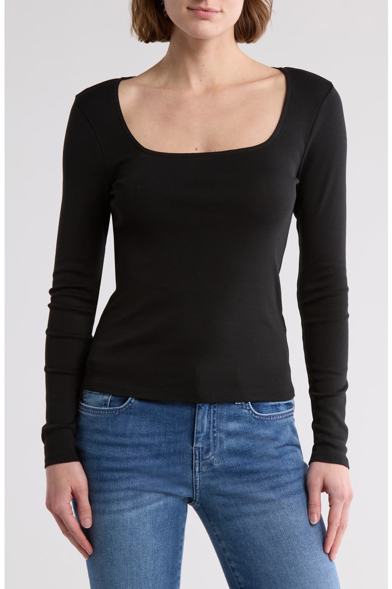 Long Sleeve Square Neck Top, Main, color, BLACK