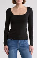 7 For All Mankind Long Sleeve Square Neck Top