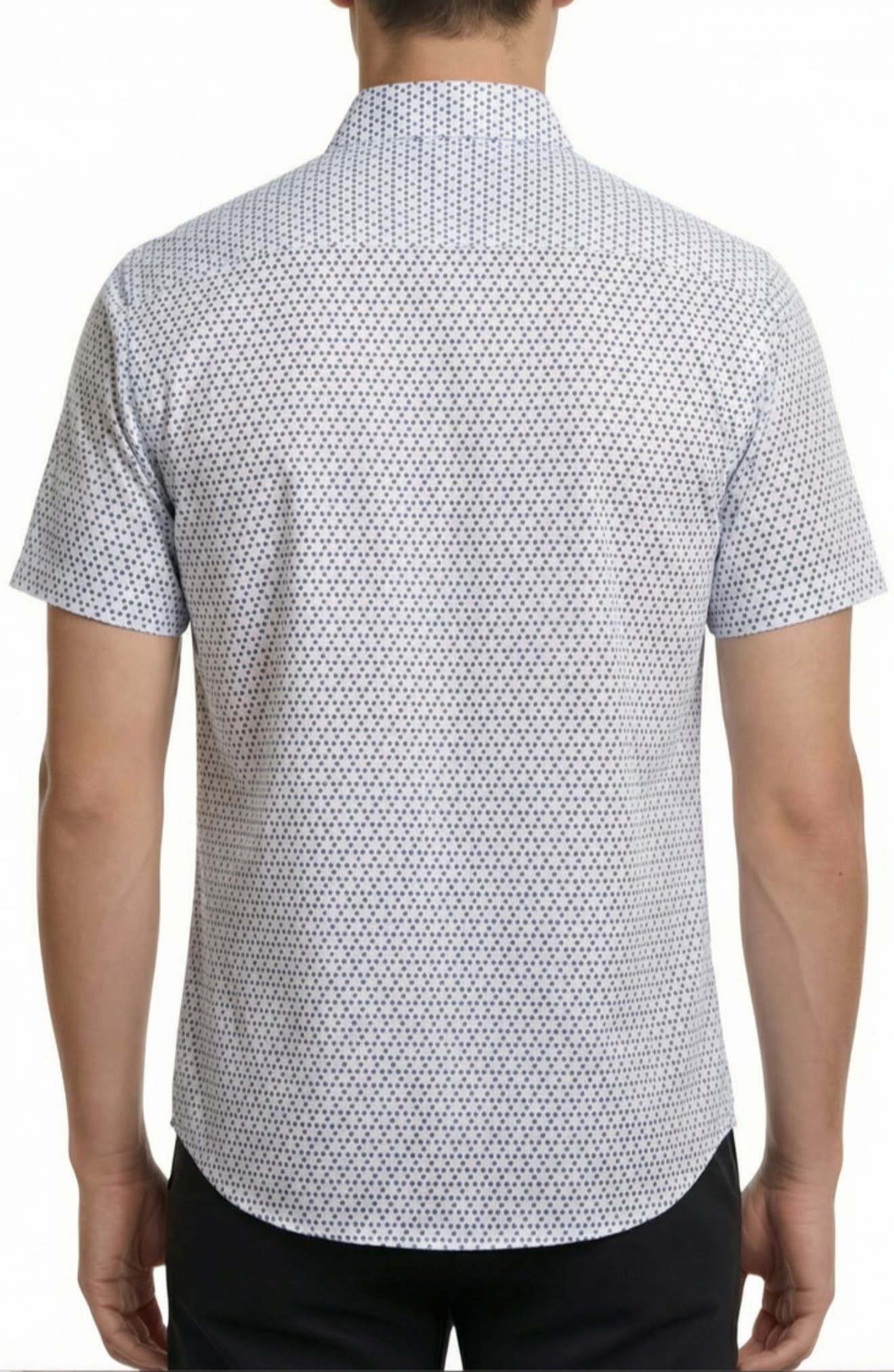 Dot Print Short Sleeve Stretch Button-Up Shirt - image 2