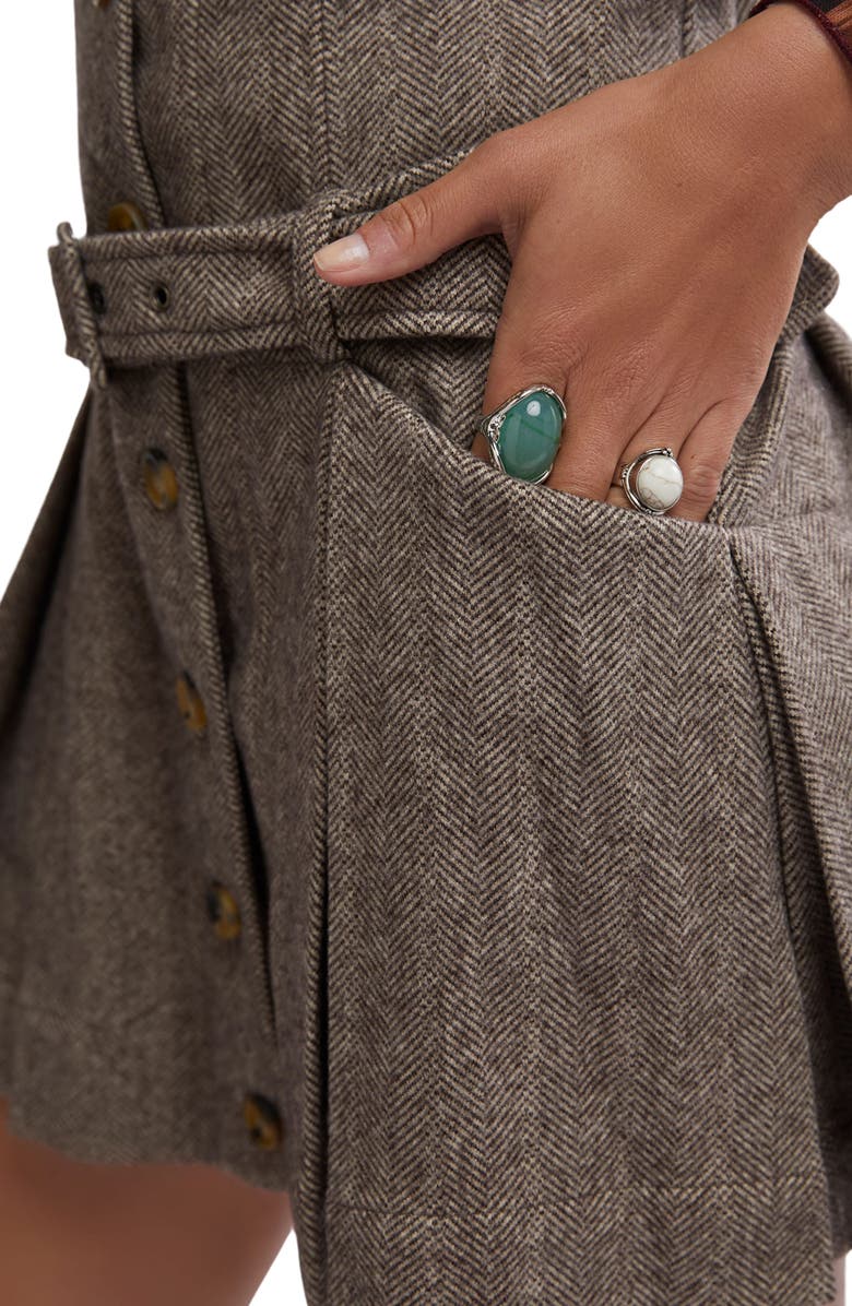 Free People Belong Together Herringbone Pinafore Minidress, Alternate, color, Brown Combo