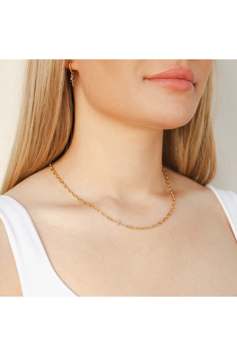 Mini Chain Breaker Cross Necklace, Alternate, color, 18k Gold Plated