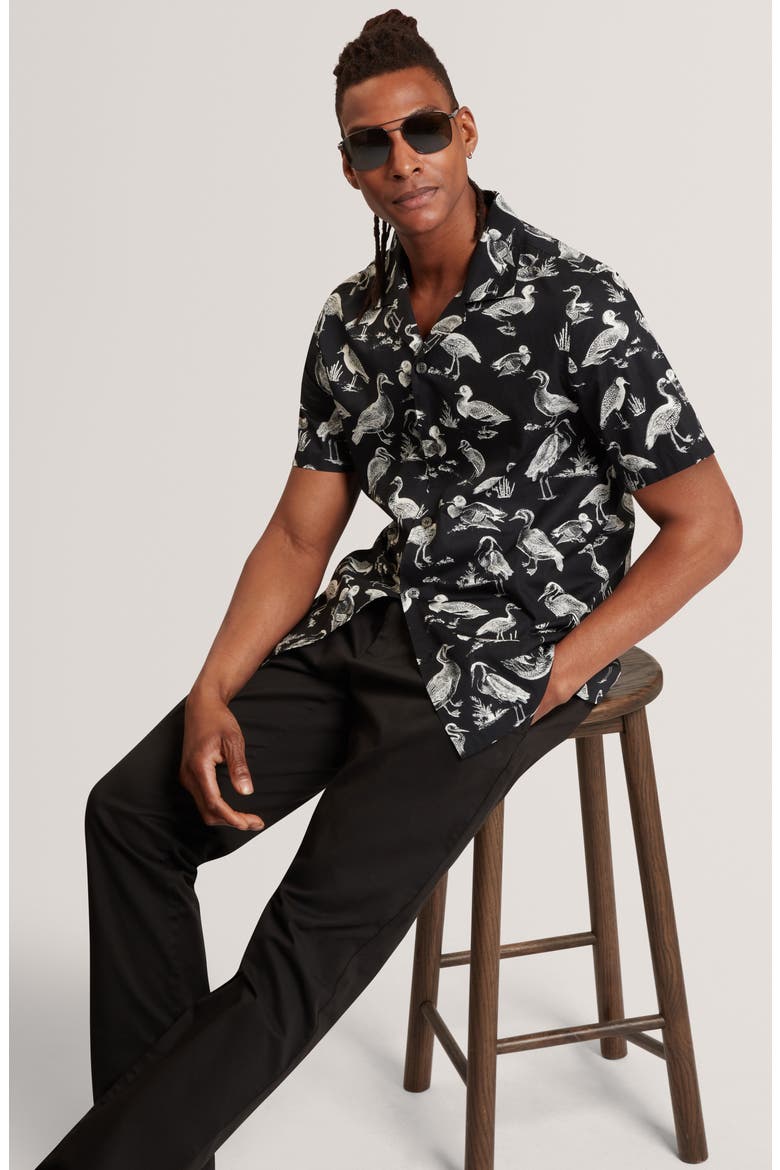 Yamal Duck Print Camp Shirt, Alternate, color, BLACK