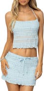 EDIKTED Mari Ruffle Chiffon Tie Back Crop Halter Top