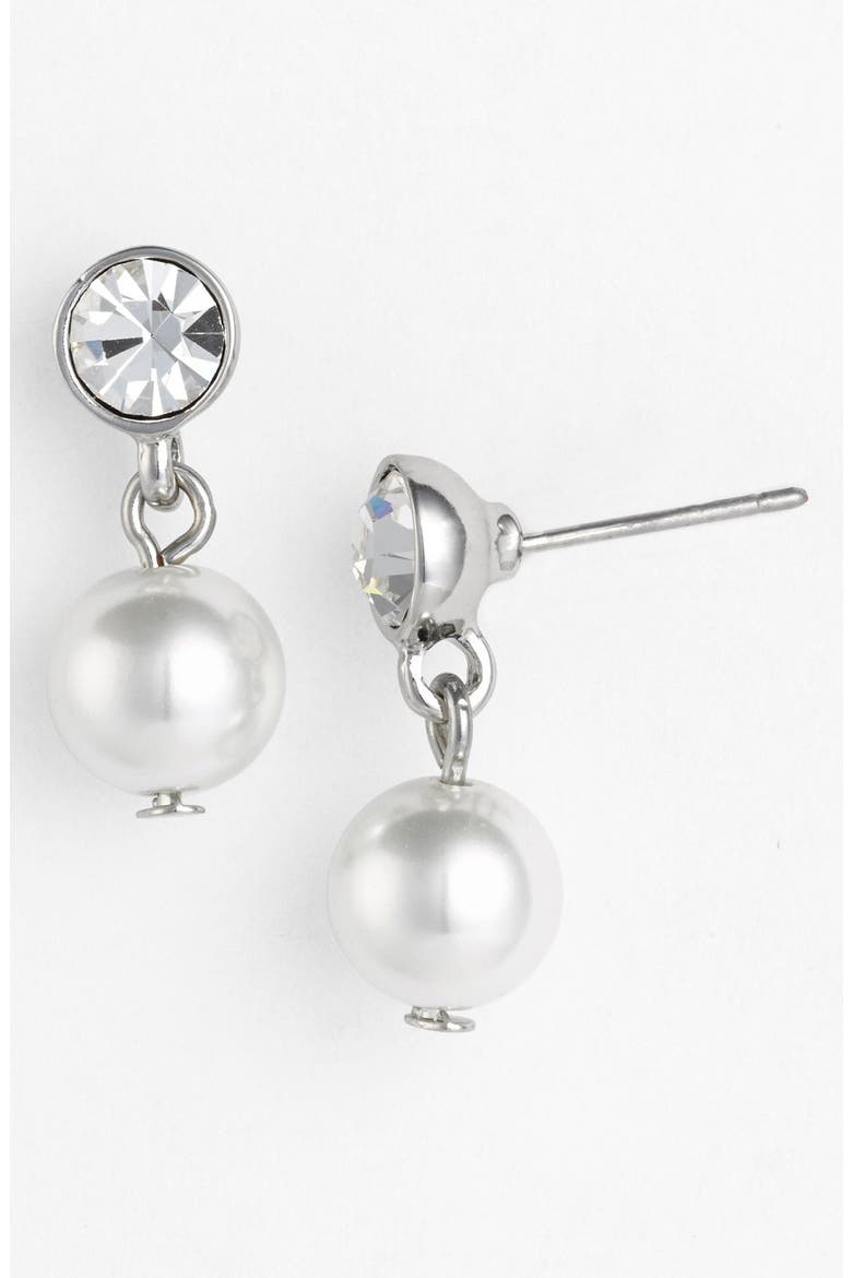 Faux Pearl Drop Earrings, Main, color, SILVER/ WHITE/ CRYSTAL