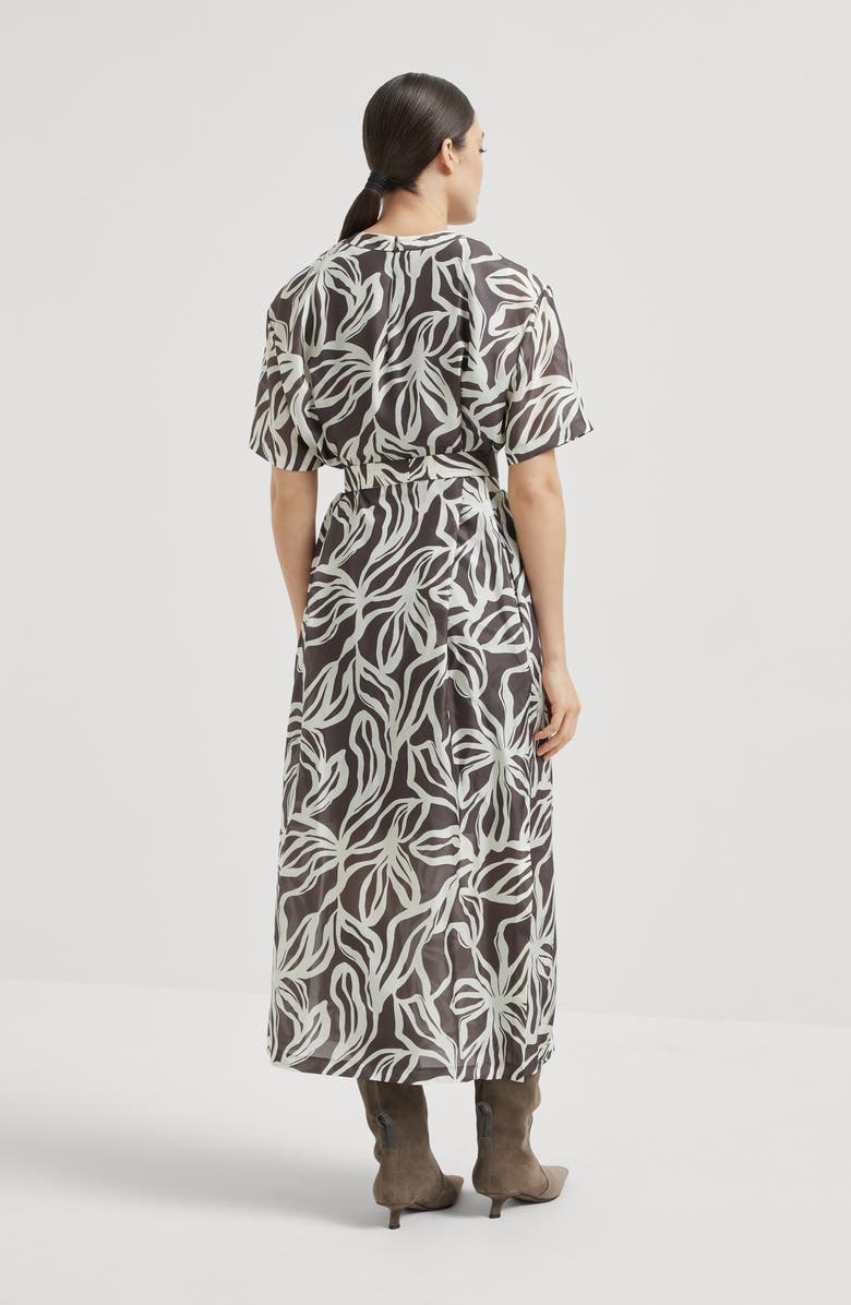 Brunello Cucinelli Floral print dress with monili, Alternate, color, Brown