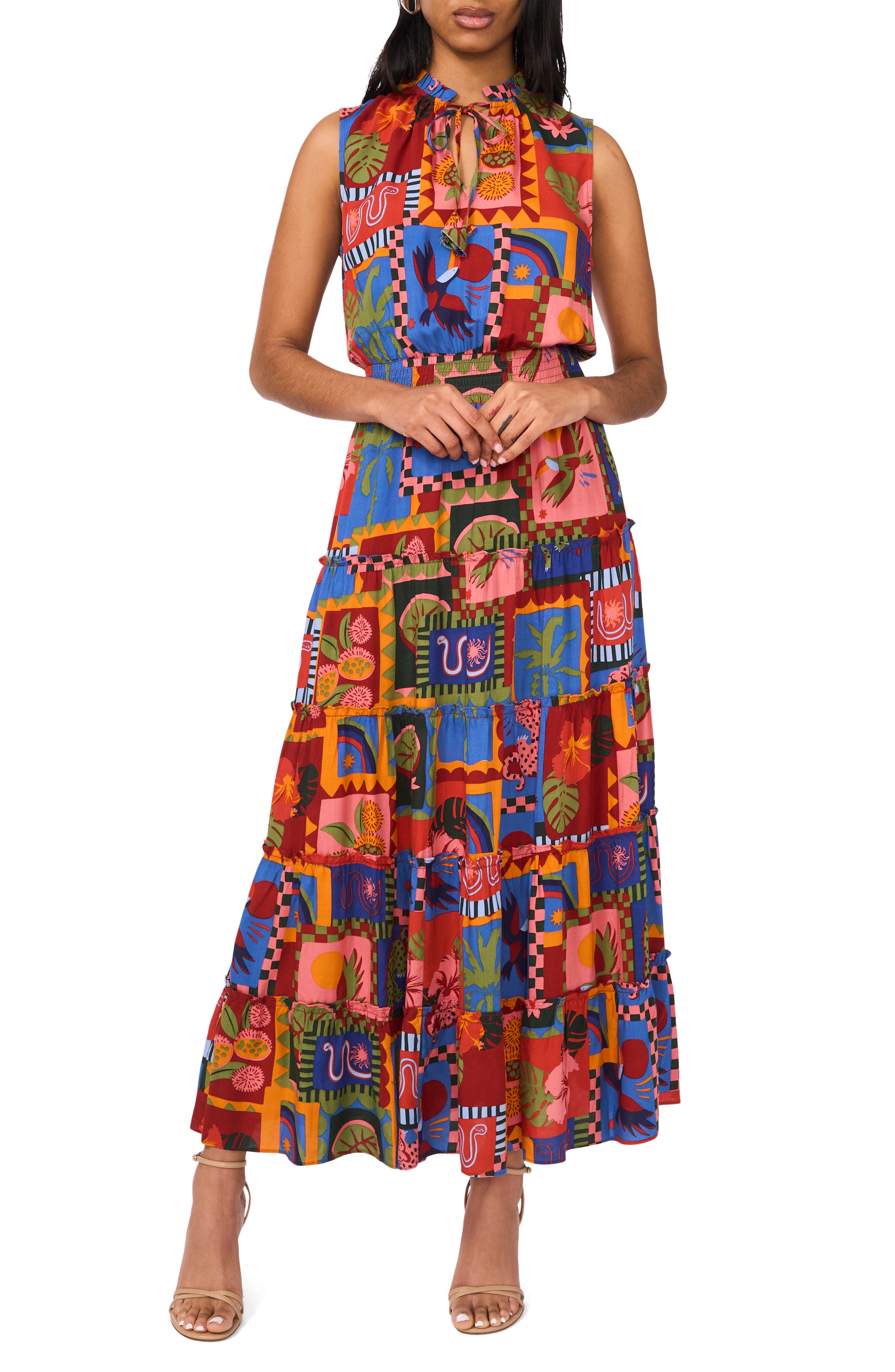 Halogen® Tie Keyhole Sleeveless Tiered Maxi Dress