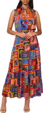 Halogen® Tie Keyhole Sleeveless Tiered Maxi Dress