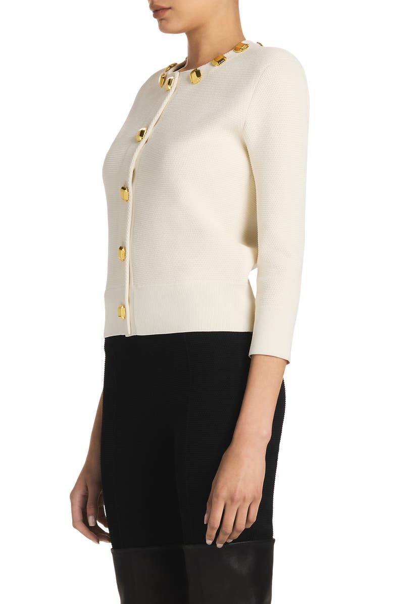 St. John Collection Stud Detail Piqué Cardigan, Alternate, color, 