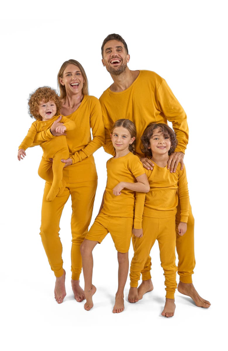 Leveret Kids Two-Piece Solid Cotton Matching Family Pajamas, Alternate, color, Mustard
