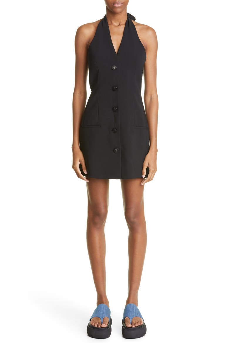 Isabel Halter Tech Crepe Minidress, Main, color, 100 BLACK