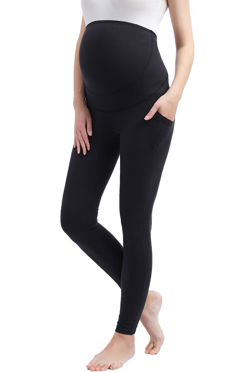 Kimi & Kai Joi Belly & Back Support Pocket Maternity Leggings, Main, color, Black