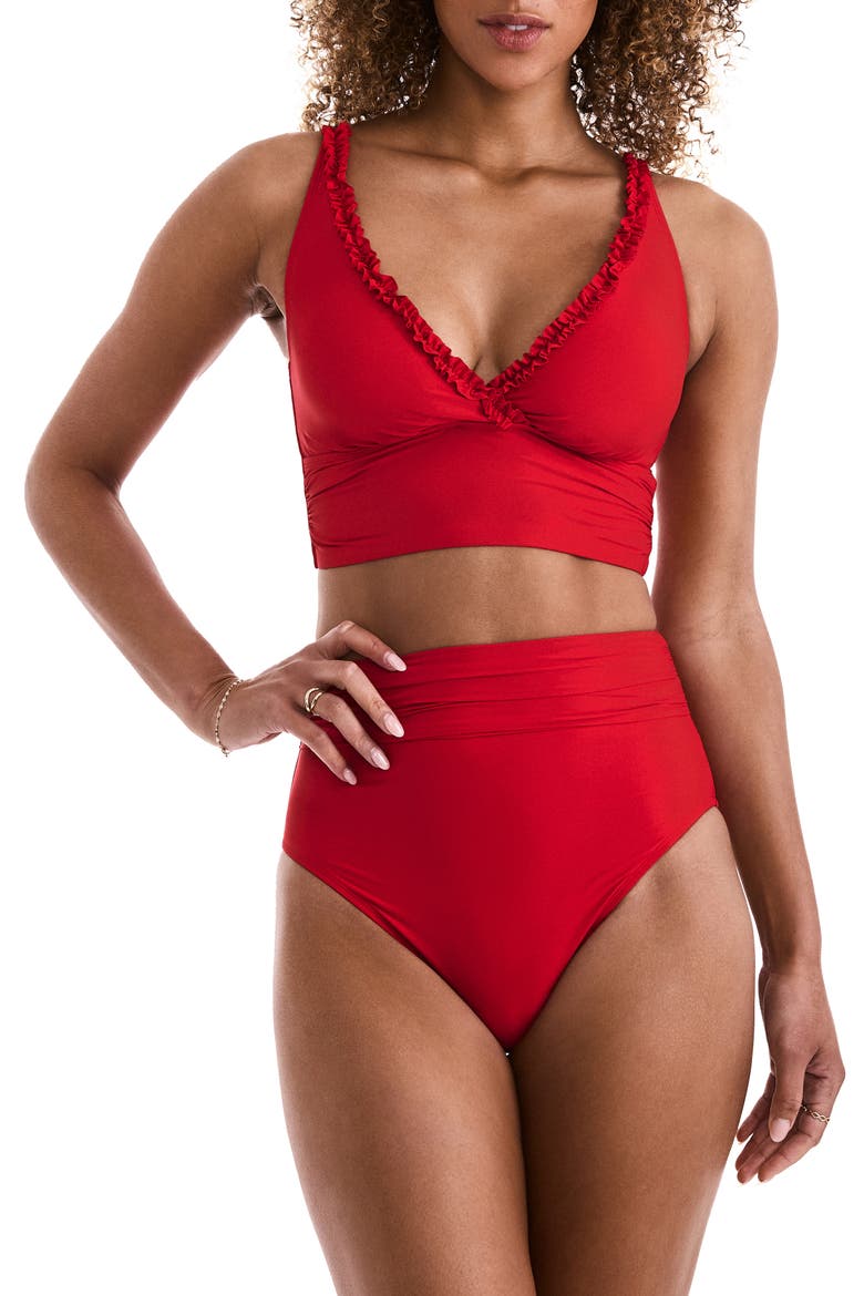 Morgan High Waist Bikini Bottoms, Alternate, color, CHERRY RED