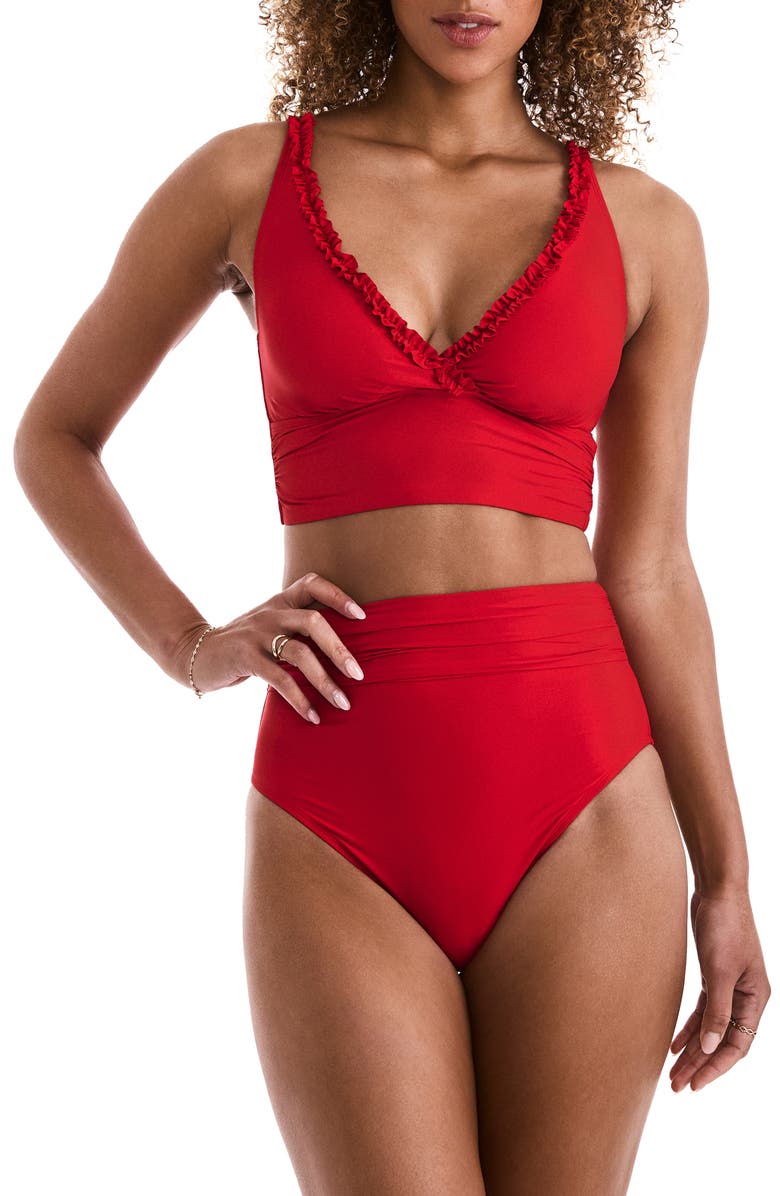 Mimi Flamingo Sonny Midkini Swim Top, Alternate, color, Cherry