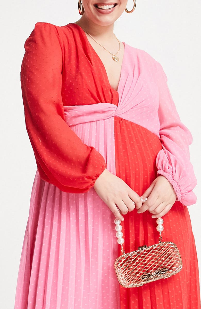 ASOS DESIGN Curve Colorblock Long Sleeve Midi Dress, Alternate, color,