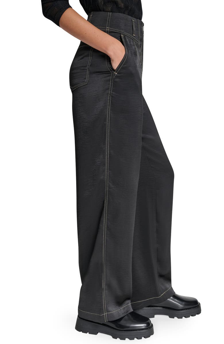 DKNY Topstitch Straight Leg Pants, Alternate, color, Black