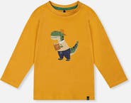 Deux par Deux Organic Cotton Dino Applique Long Sleeve T-Shirt