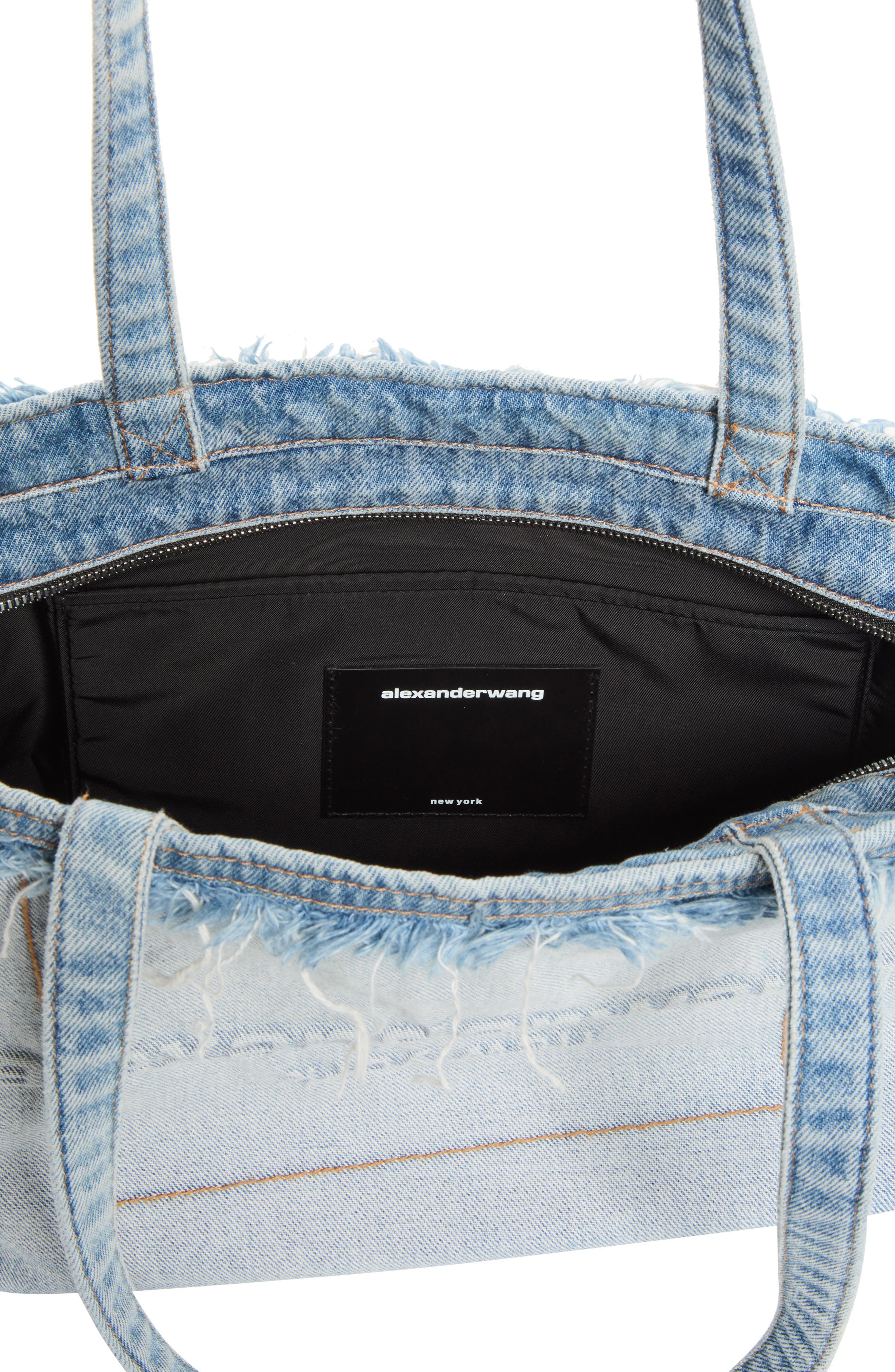 Medium Punch Logo Denim Fray Tote, Alternate, color, BLEACH BLUE