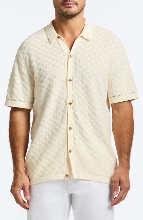 Ames Textured Short Sleeve Cotton Polo Sweater