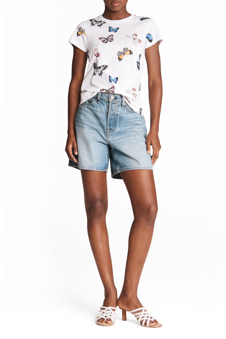 Maya High Waist Raw Hem Denim Shorts, Main, color, TULIP