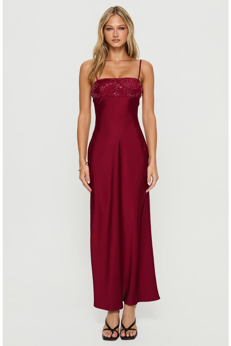 Engracia Sequin Satin Gown, Alternate, color, BURGUNDY