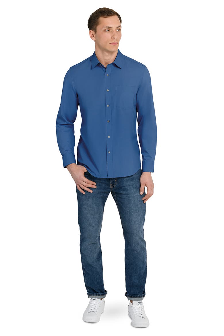 Hudson Reworked Slim Fit Solid Cotton Button-Up Shirt, Alternate, color, MED BLUE