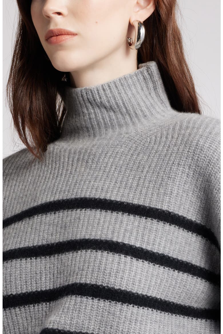 Stripe Cashmere Mock Neck Sweater, Alternate, color, GREY HEATHER- BLACK STRIPE