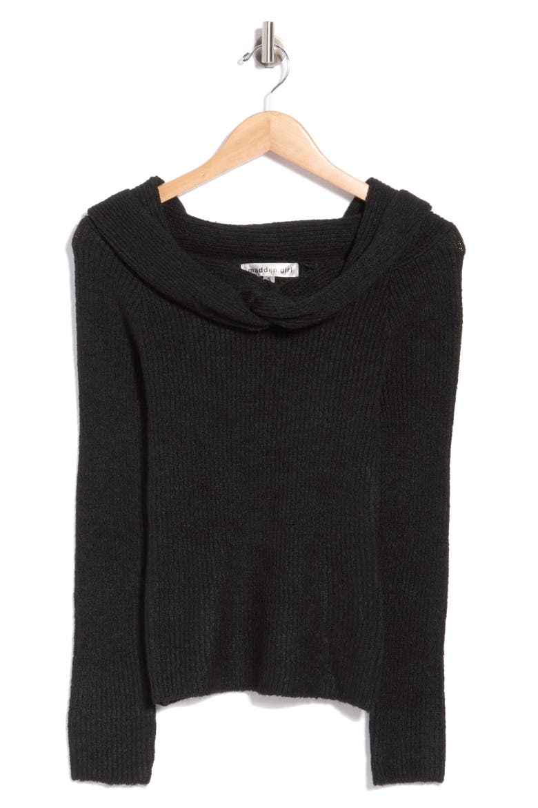 Twisted Front Off the Shoulder Sweater, Alternate, color, BLACK