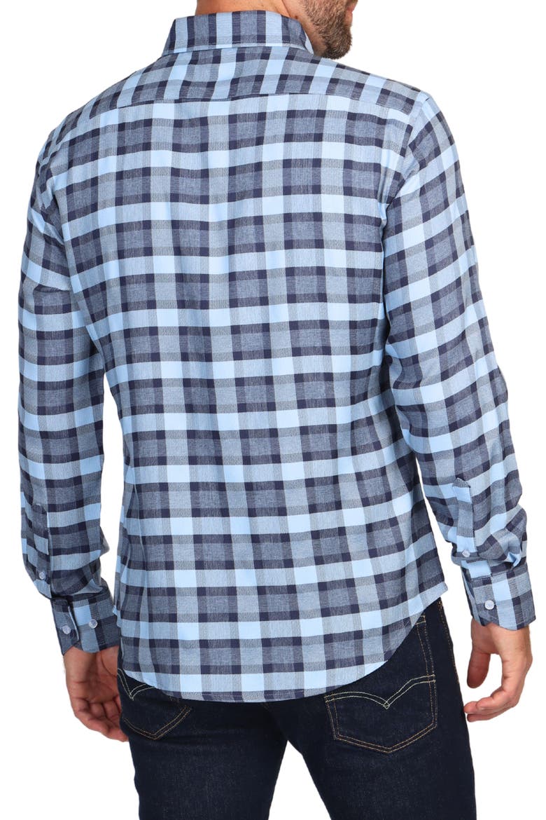 Modern Fit Melange Plaid Performance Button-Down Shirt, Alternate, color, BLUE