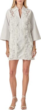 English Factory Lace Trim Mini Shirtdress