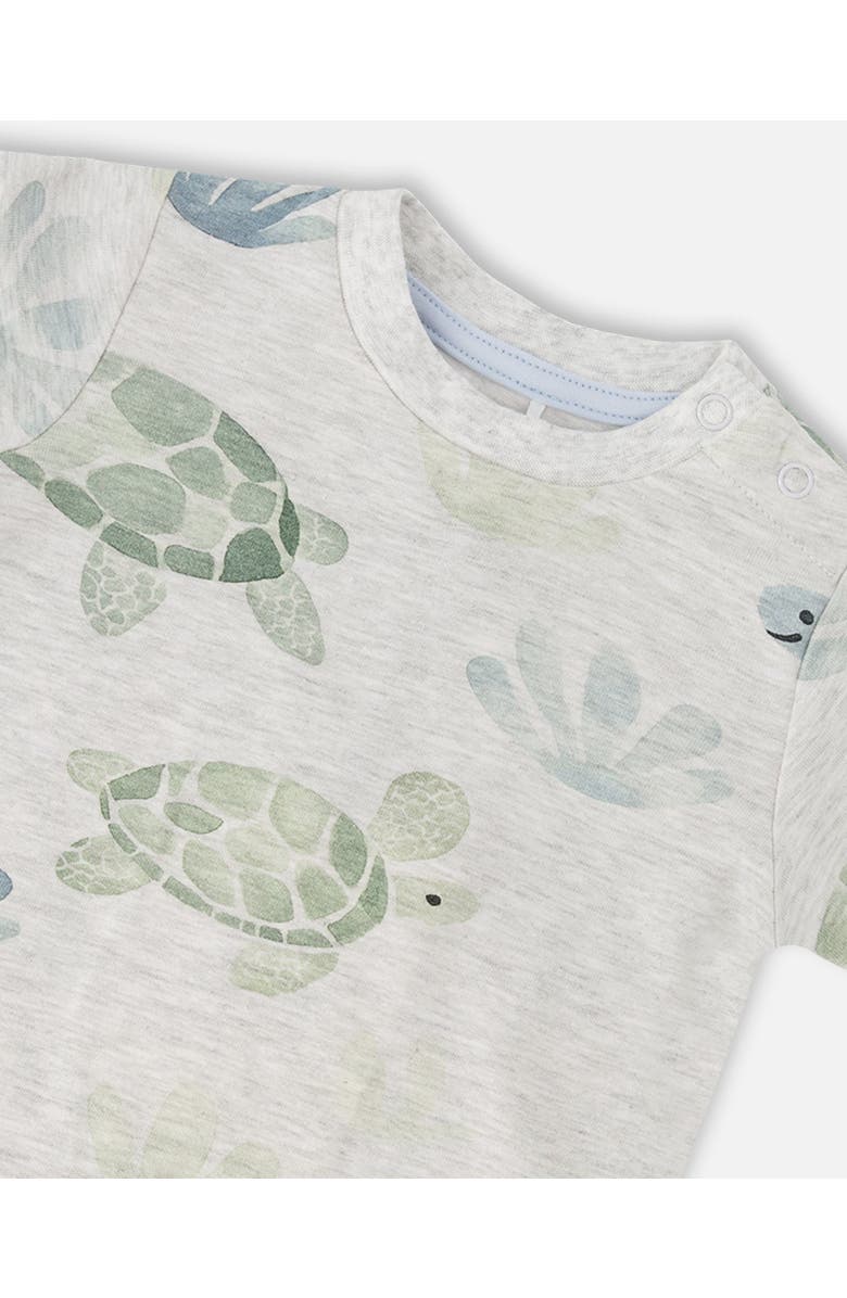 Deux par Deux Jersey T-Shirt and Organic Cotton Turtle Print Jersey Shorts Set, Alternate, color, Grey Mix Turtle & Medium Blue