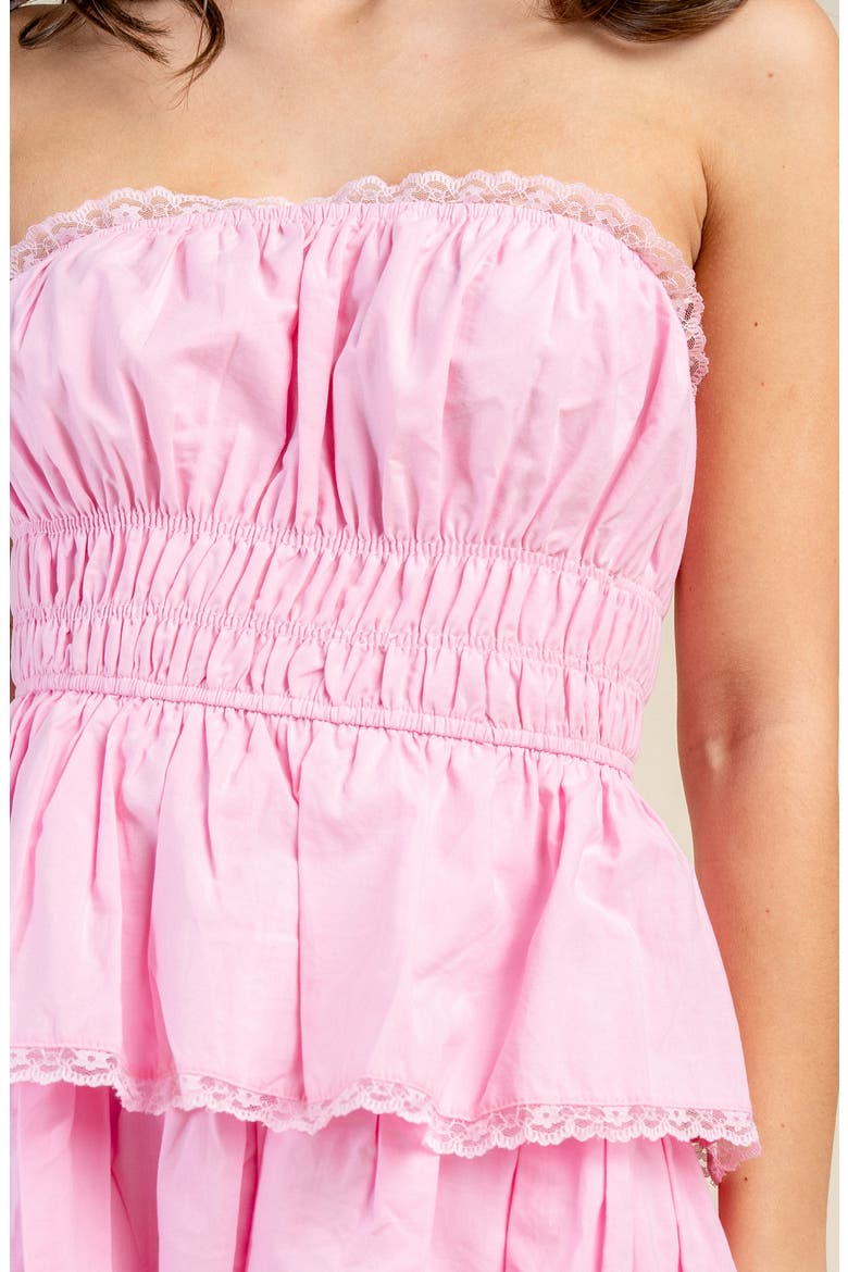 Tiered Cotton Poplin Strapless Minidress, Alternate, color, PINK
