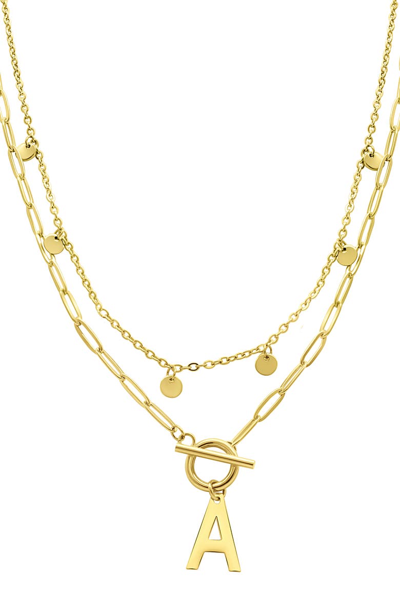 Adornia Initial Pendant Layered Chain Necklace, Main, color, Gold-A