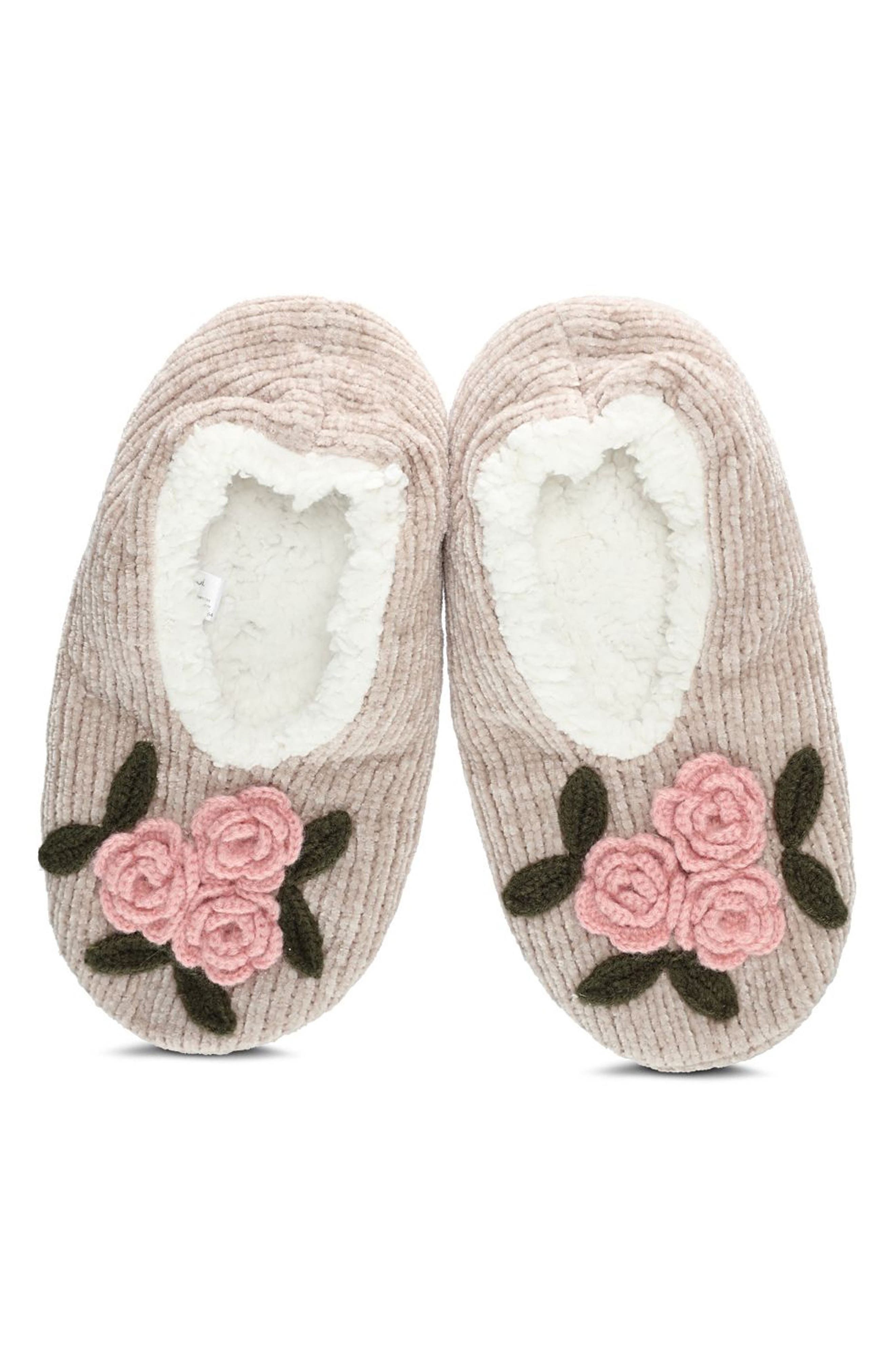 Coming Up Roses Faux Shearling Lined Slipper Socks, Alternate, color, TAUPE