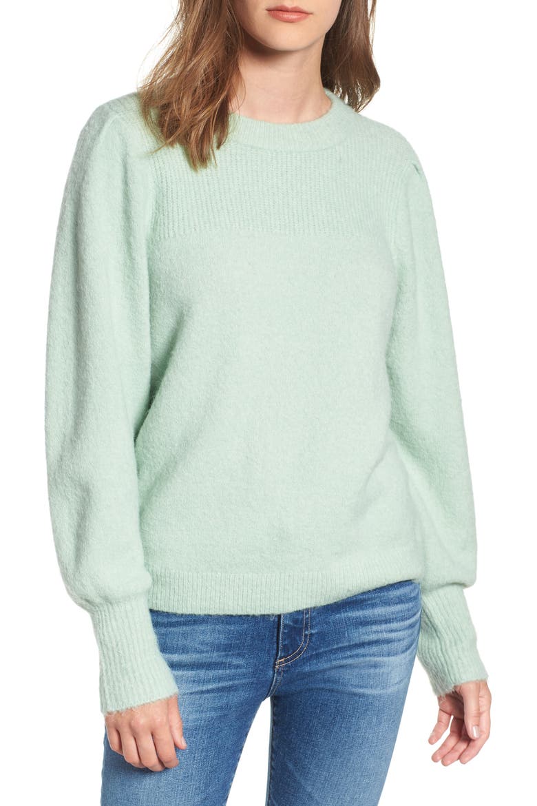 Puff Sleeve Pullover, Main, color, GREEN PLACID