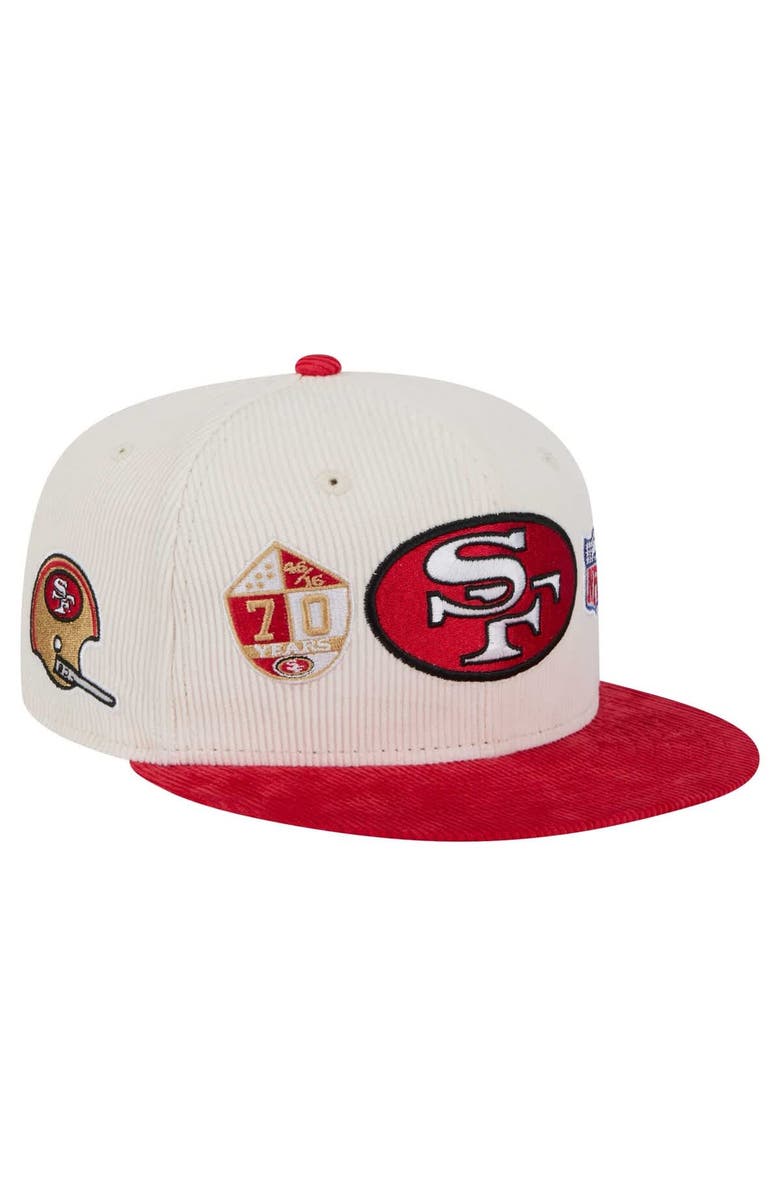 New Era Men's New Era Cream/Scarlet San Francisco 49ers Throwback Corduroy 59FIFTY Fitted Hat, Alternate, color, 