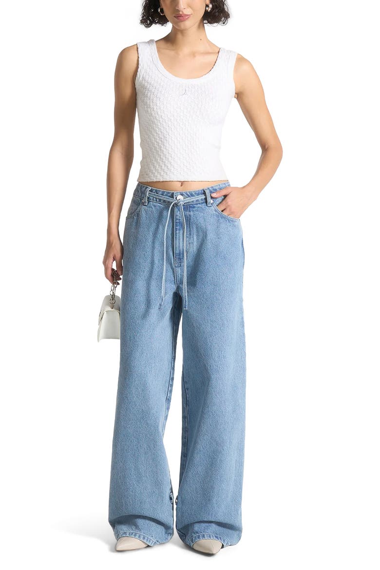 Faye Wide Mid Rise Jeans with Tie Waist, Alternate, color, Mid Blue