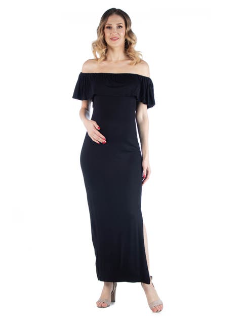 Maternity Off Shoulder Ruffle Detail Maxi Dress