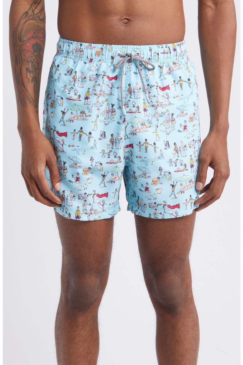 Beach Folk Mid Length Swim Trunks, Main, color, BLUE