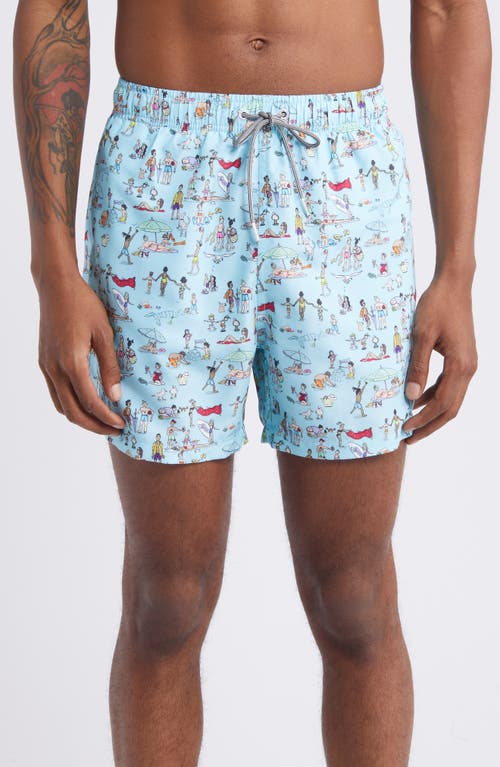 Boardies Beach Folk Mid Length Swim Trunks in Blue 