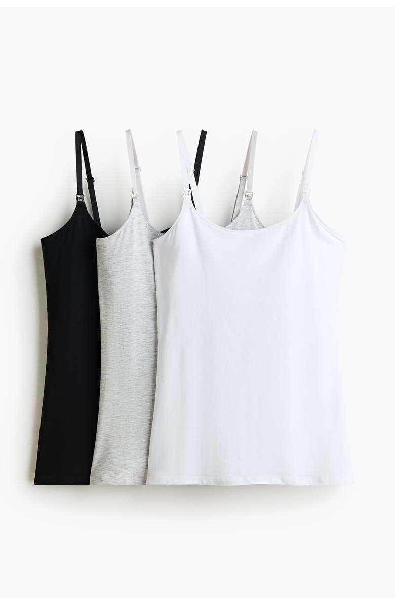 H&M Mama 3-pack Nursing Strappy Tops, Alternate, color, Black/White/Gray Melange