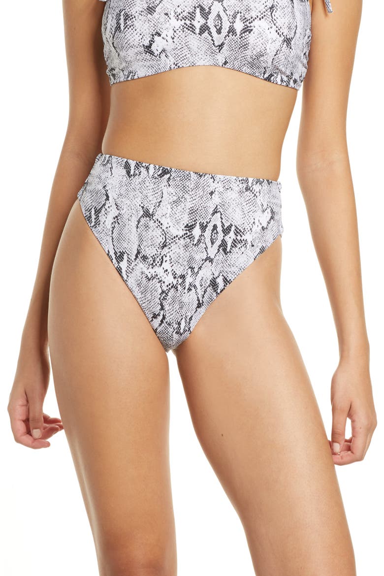 Easy Retro High Waist Swim Bottoms, Main, color, WHITE SNAKESKIN