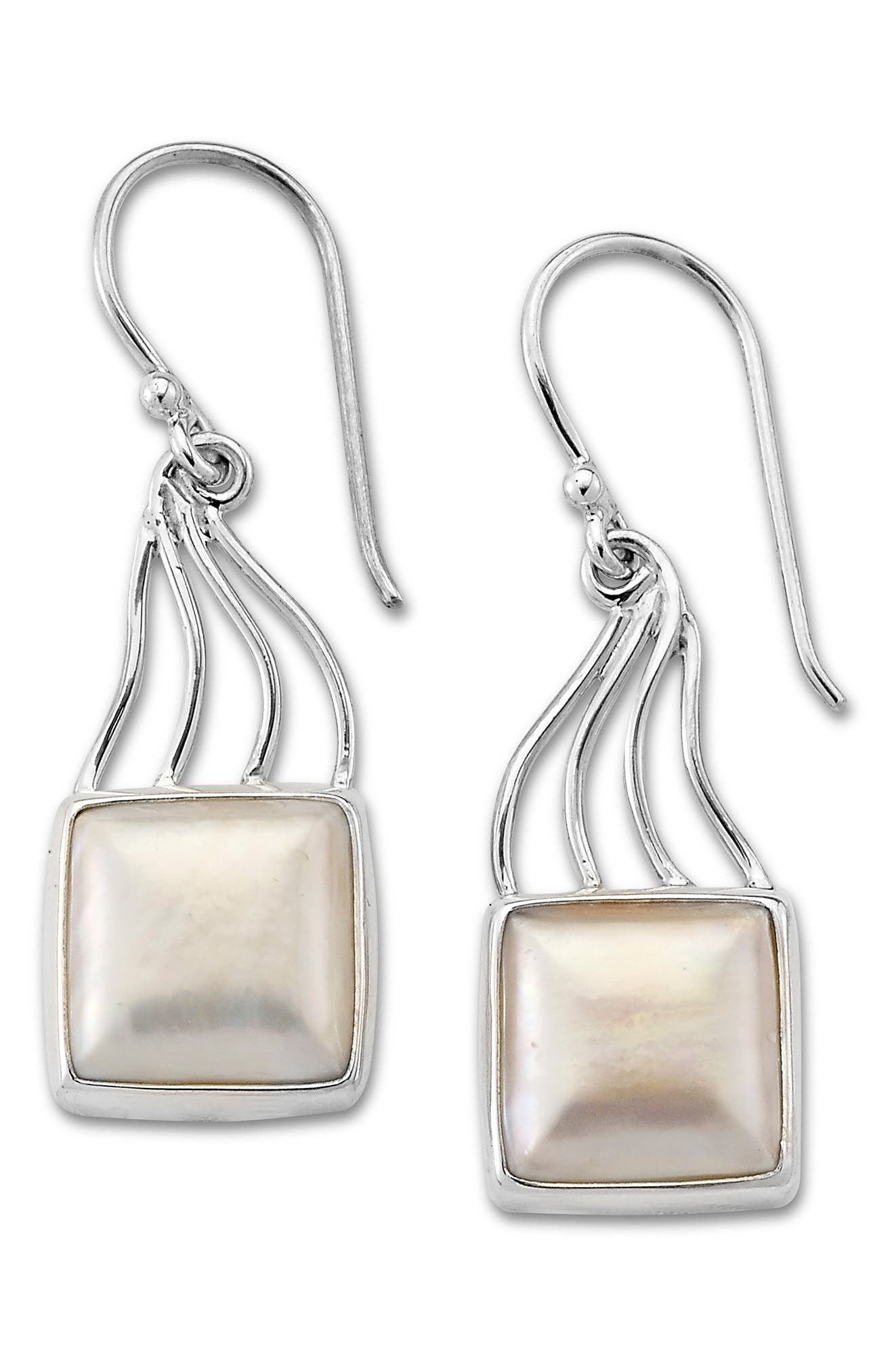 SAMUEL B. Sterling Silver Mabe Pearl Square Drop Earrings