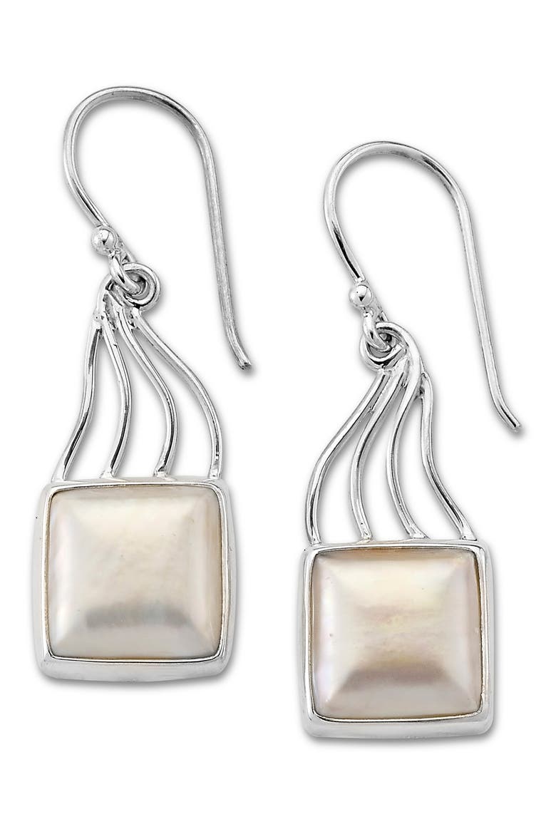 Sterling Silver Mabe Pearl Square Drop Earrings, Main, color, SILVER