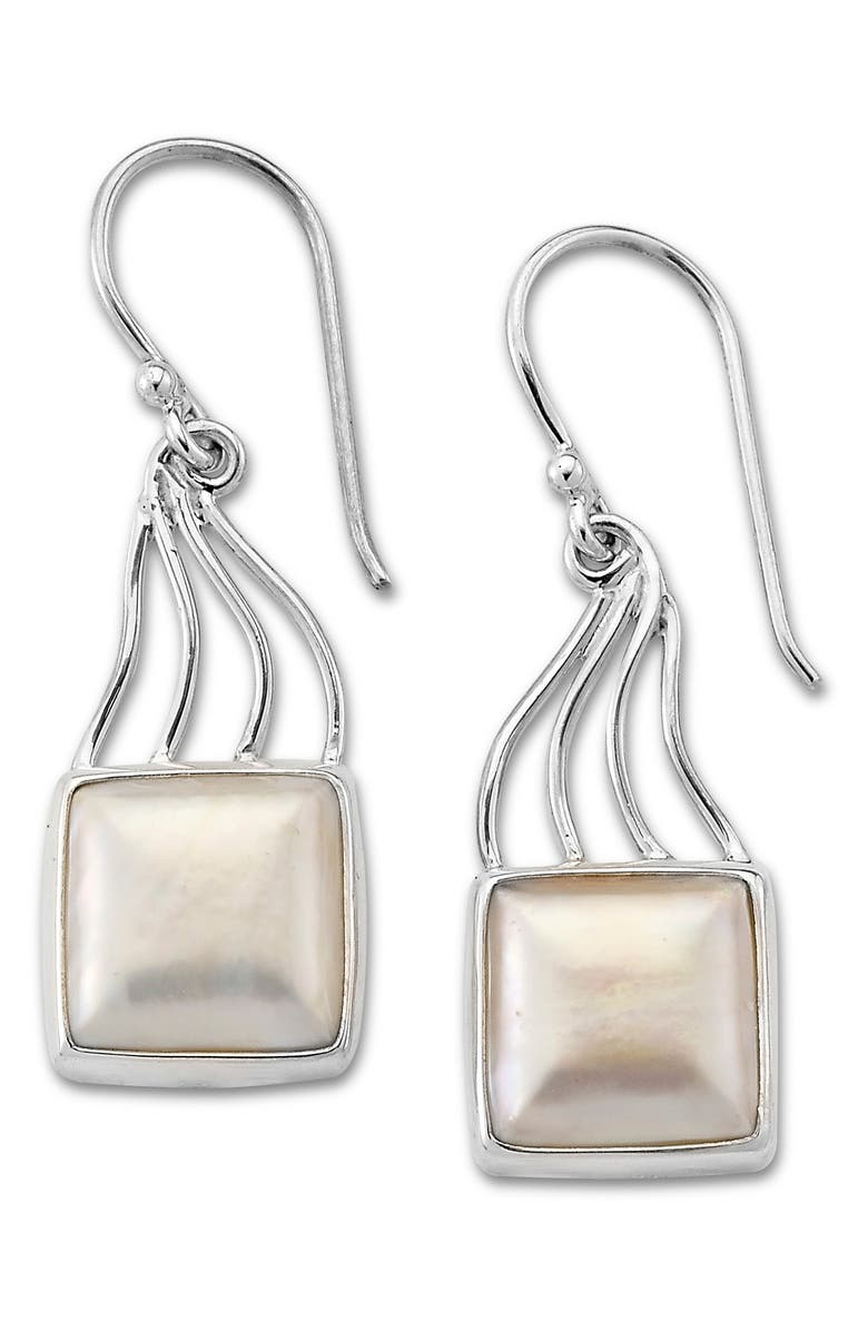 SAMUEL B. Sterling Silver Mabe Pearl Square Drop Earrings, Main, color, Silver
