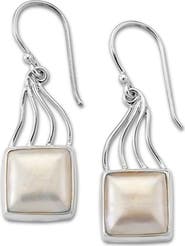 SAMUEL B. Sterling Silver Mabe Pearl Square Drop Earrings