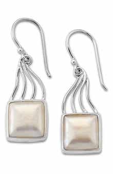 SAMUEL B. Sterling Silver Mabe Pearl Square Drop Earrings