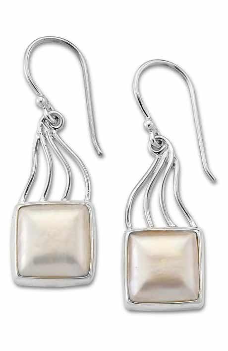 SAMUEL B. Sterling Silver Mabe Pearl Square Drop Earrings