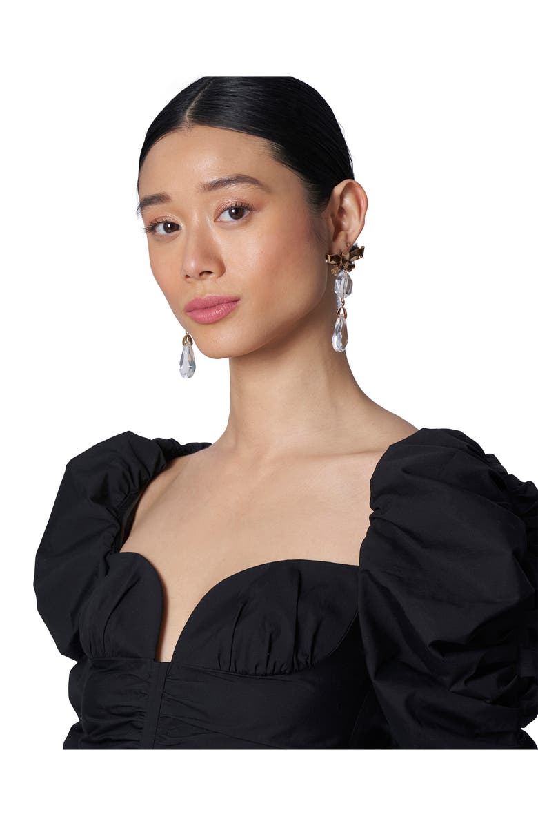 Carolina Herrera Ruched Long Sleeve Cotton Blend Bustier Dress, Alternate, color, 